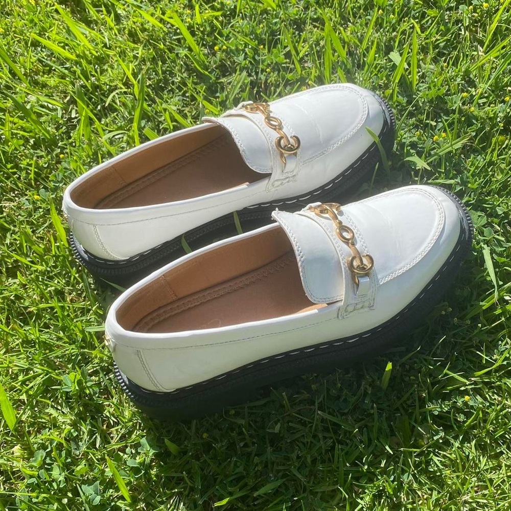 White Sam Edelman Eileen Loafers With Gold Hardware